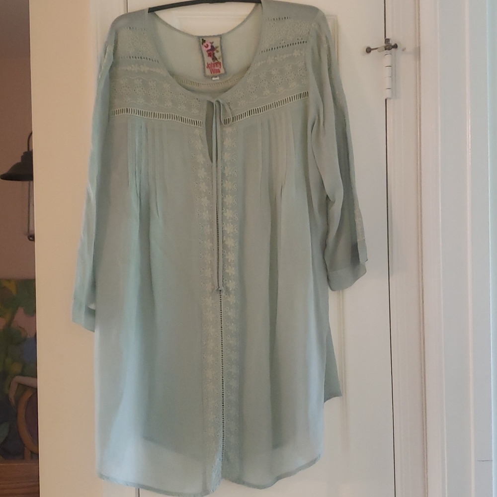 Pastel teal tunic shear.  Alone or w/ tank